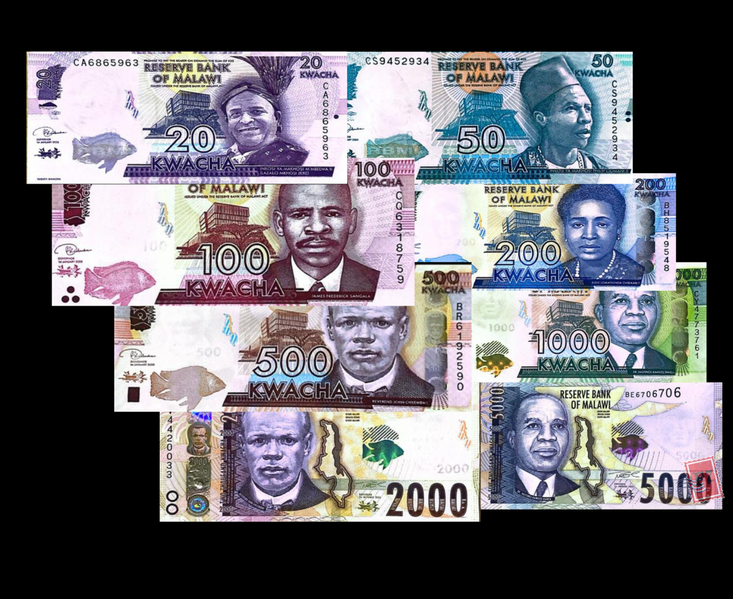 MALAWI SET(20 - 5000) KWACHA 1971